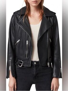 AllSaints Balfern Leather Jacket Black Moto Biker XXS US 0